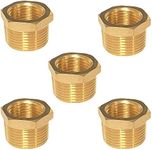 YOUHO 1/2 to 1/4 reducer Brass Threaded Pipe Fitting 1/2 Inch NPT Male x 1/4 Inch NPT Female Hex Bushing Adapter (Pack of5)