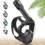 Full Face Snorkel Mask for Adults | Unique CO2 Safe Valve System | 3X Larger Snorkel for Easy Breathing | Premium Snorkel Gear from Khroom (S/M, Black)