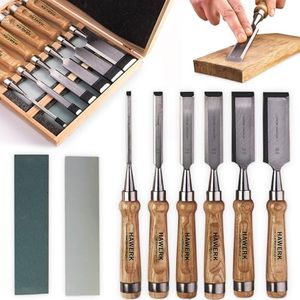 Hawerk Jeu de ciseaux à bois, comprend 6 ciseaux, 2 pierres à aiguiser et un coffret, pour débutants et professionnels, convient au travail sur du bois
