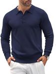 COOFANDY Men's Polo Shirt Casual Knit Long Sleeve Polo T Shirt Slim Fit Golf Polo Stretch Muscle Shirts Navy Blue