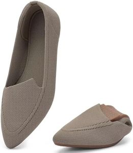 poemlady Women's Pointed Toe Knit Flats Comfort Slip On Rubber Sole A/Khaki
