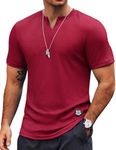 COOFANDY Muscle Fit Shirts for Men Fashion V Neck Muscle Tee Casual Longline Gym Athletic Shirt Workout T Shirt Red