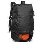 Kono Travel Backpack Basketball Rucksack with Bottom Ball Compartment Large Capacity Sports Equipment Bag Fit 15.6 Inch Laptop Multifunctional Hiking Outdoor Gym Bag (Black)