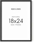 HAUS AND HUES Natural Black Oak 18 x 24 Picture Frame - 18x24 Poster Frame Black - 18 by 24 Frame, 18 x 24 Wooden Frame, 18 x 24 Poster Frame, 24x18 Poster Frame (Black Oak Frame)