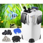 Sunsun Multi Stage External Outside Canister Filter & Filter Media Set (Carbon, Ceramic Ring and bio Ball) for Aquarium Fish Tank (HW-304A | 55W | 2000L/H | H.max-2.5M | Size-290 * 290 * 485mm)