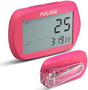 PULIVIA Pedometer for Walking 3D Step Counter with Clock, Steps Tracker Portable Pedometer with Clip, Simple Pedometer Walking Step Counter, Red