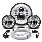 7" LED Headlight Compatible with Harley Davidson Road King Street Glide Electra Glide Road King Heritage Softail Slim Deluxe Fatboy Tri CVO With LED Passing Lamps and Bracket Mounting Ring Chrome