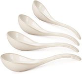 Artena Chinese Soup Spoons, Ceramic Asian Spoons with Deep Arc Anti-Roll Design, 6.85 Inch Set of 4, Perfect for Ramen, Pho, Wonton Soup as Japanese Soup Spoon, Korean Spoon (Creamy White)