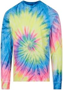 DARESAY Long Sleeve Tie Dye T-Shirt, for Men, Women and Teens (Up to 5XL) Neon Rainbow