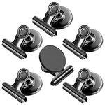 FINDMAG 6 Pack Black Fridge Magnet Clips, Magnets with Clips, Magnetic Clips Heavy Duty, Magnets for Refrigerator, Strong Magnets for Whiteboard, Clips Magnets for Office, Locker, Display, Classroom