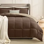 Homelike Moment California King Comforter Set Brown, Cal King Comforter Set Lightweight Reversible Down Alternative Bed Comforters All Season Soft 3 Piece Bedding Sets with 2 Shams Brown/Beige