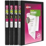 Avery Durable View Binder, 1/2" Slant Rings, 120-Sheet Capacity, DuraHinge, Black, Pack of 4 (5736)