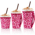 3 Piece Reusable Iced Coffee Sleeves Insulated Coffee Sleeves for 16-32 ounces of hot or cold coffee or iced beverages Compatible with Starbucks Dunkin Coffee cup and More (Pink Spot)