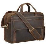 Masa Kawa Vintage Full Grain Leather Briefcase for Men 17" Laptop Computer Case Business Travel Work Messenger Cross Body Shoulder Bag