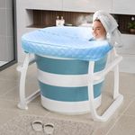 Portable Bathtub for Adults, Large Collapsible Bathtub, Foldable Soaking Tub for Home Sauna Hot Bath, Ice Bath, Thermal Cover&Bath Stool&Foot Massage Roller, for Small Spaces, (Blue)