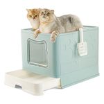 Pawsayes Extra Large Cat Litter Box, Enclosed Top Entry Big Cat Litter Boxes with Lid for Medium and Large Cats, Jumbo XL Covered High Wall Kitten Toilet for Multi Cats(Light Blue)