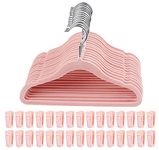 HOUISM Baby Hangers Velvet Pink with 30 Finger Clips, Non-Slip Chirdren Hangers for Clothes Sets, Ultra-Slim Space Saving Kids Hangers, Sturdy&Durable Baby Coat Hangers-15Pack