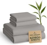 BAMPURE 100% Organic Bamboo Sheets King Set - 4PC Breathable Cooling Deep Pocket King Size Bed Sheets - Ensemble Draps Lit King Bambou - Luxury Bedding Set Fitted Sheet & Pillowcases (Light Gray)