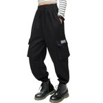 MEILONGER Girls Cargo Pants Kids Cotton Casual Pants Elastic Waist Hiking School Uniform Sweatpants Joggers (Black, 10-12)