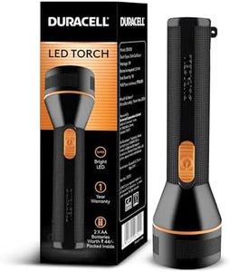 Duracell LED Torch Light, Super Bright, 6000 LUX, Ultra-Light and Easy to Carry Design, Large Reflector, for Everyday Use, 2AA Batteries Free, Black