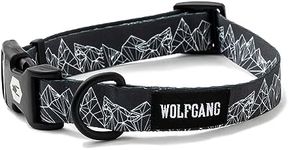 Wolfgang Adjustable Dog Training Collars, Durable & Easy to Clean Nylon Dog Collar with Quick Clip Buckles, for Training & Daily Use Made in USA, WolfMtn Print, (1 Inch x 18-26 Inch)