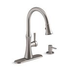 Kohler R28706-SD-VS Kaori Single Handle Kitchen Faucet with Pull Down Sprayer and Soap Dispenser, Vibrant Stainless