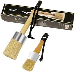 Coltree Chalk Paint Brushes for Furniture, 2 Pcs Boar Hair Bristles Round/Flat Paint Brushes Set, Wax Paint Brushes, Suitable for Chalk Paint and Wax