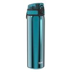 Ion8 Steel Water Bottle, 600 ml/20 oz, Leak Proof, Easy to Open, Secure Lock, Hygienic Flip Cover, Fits Cup Holders, Carry Handle, Durable, Carbon Neutral, Metallic Aqua