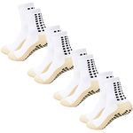 Men's Socks Soccer Non Skid Ball Socks Anti Slip Non Slip Pads for Football Basketball Sports Socks,4 Pair, White, 6-11