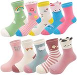 Zumou Toddler Kids Little Girls Cute Cotton Crew Socks 10 Pack, Rainbow, 5-7 Years