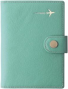 Genuine Leather Passport Holder Cover Case Rfid Blocking Travel Wallet Id Card Case (Cross Light Green)