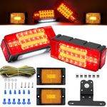 RVXHUA LED Submersible Trailer Tail Lights Kit, 12V LED Utility Boat Lighting w/Halo Glow, Brake Stop Turn Tail Wiring Kit for RV Camper Truck Snowmobile, IP68 Waterproof, DOT Compliance, Rectangular