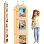 Basumee Growth Chart for Kids Wood Height Chart for Kids with Photo Frames Height Measurement for Wall Girls Boys Teen Room Wall Decor