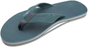 Rainbow Sandals Men's Premier Leather Single Layer Wide Strap with Arch, Turquoise/Grey, Men's XXX-Large / 13.5-15 D(M) US
