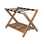 Penguin Home Luggage Rack, Foldable Mango Wood Suitcase Stand with Storage Shelf for Guest Room, Bedroom, Hotel, Heavy-Duty (Natural Wood Finish)