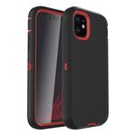 Pdxox Heavy Duty Case for iPhone 11, 3-Layer Military Protection Drop Protective Shockproof Screen Dust Protection Full Body Protection Wireless Charging Tough Case for Apple iPhone 11 (Black/Red)