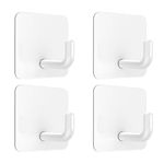 Adhesive Hooks, VIS'V White Self Adhesive Wall Hooks Waterproof Shower Stick on Hooks Stainless Steel Heavy Duty Sticky Towel Hooks for Bathroom Kitchen Livingroom Camper - 4 Pcs