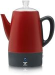 Moss & Stone Electric Coffee Percolator, Red Body with Stainless Steel Lid Coffee Maker, Percolator Electric Pot, Red Camping Coffee Pot 10 Cups