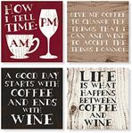 Set of 4 "Coffee & Wine" Square Stone Coaster Set by Carson Home Accents,Multicolor