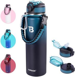 TOPBADE 32oz Water Bottle Stainless Steel with Straw, Insulated Water Bottle with Paracord Handle & Spout Lids, Double Wall Sweat-Proof BPA-Free Metal Insulated Flask BLUE BLACK