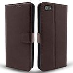 Pikkme Flip Case Leather Finish | Inside TPU with Card Pockets | Wallet Stand and Shock Proof | Magnetic Closing | Complete Protection Flip Cover for iPhone 5 / 5s / se (Coffee)