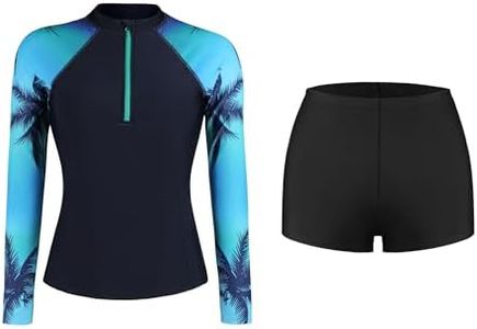 ATTRACO Women's Long Sleeve Rash Guard Zipper Swim Shirt UV Sun Gradient Swimsuit Black Green S