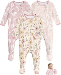 Unnivoll Baby Pajamas 100% Cotton Baby Sleepers for 3-6 Months 3Pcs Footie Pajamas Baby Boys Girls Clothes, Soft Infant Footed PJs with Mitten Cuffs, Two Way Zipper, Long Sleeve