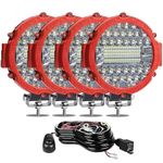 7 Inch Round LED Light Bar, WINBANG 201W Driving Light Bar Fog Lights Combo Beam LED Off Road Lighting for SUV, Truck, ATV, Tractors,Hunters (4pcs-Red-201W+Wiring)