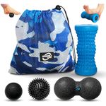 Invincible Fitness Massage Ball & Foot Roller 4-in-1 Set, Lacrosse Ball, Peanut Massage Ball, Spiky Ball, for Trigger Point Therapy, Self-Myofascial Release, Plantar Fasciitis,Deep Tissue (Blue)