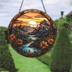 WOHAHA Acrylic Valleys Suncatcher for Windows River Flowers Sunset Large Round Natural Scenery Window Hanging Panels Bedroom Garden Kitchen Wall Decor Gifts for Women Mom Grandma Teacher