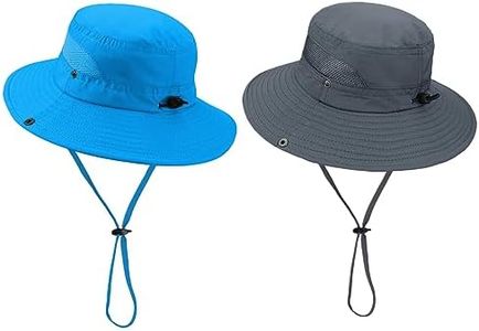 Century Star Outdoor Kids Sun Hat Boys Girls Beach UPF 50+ Bucket Cap Wide Brim Youth Fishing Safari Hat 2Pcs Dark Grey & Sky Blue 5-13T