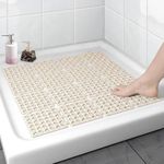 Homecloud Non-Slip Shower Mat for Bathroom & Bathtub – Anti-Skid Mat with Strong Suction Cups, Drainage Holes & Foot Massage Surface-Exfoliating Textured Bath Mat for Adults & Kids (Square_Beige)