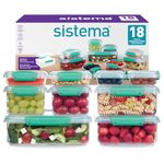 Sistema KLIP IT Food Storage Containers | Airtight & Stackable Meal Prep Containers with Lids | School Lunch Boxes & Snack Boxes | 18 Count (9 Containers & Lids)