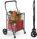 Kiffler Grocery Shopping Cart with 360° Rolling Swivel Wheels Utility Cart Easily Collapsible Cart 66lb Extended Foam Cover, Trolley for Laundry,Groceries,Travel Black (Medium)